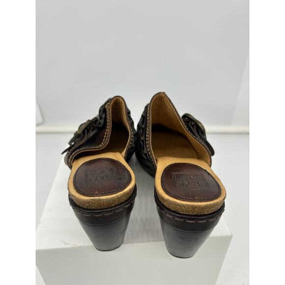 Frye Women's Brown Terri Woven Leather Gore Round Toe Mules Shoes Size 8M - Picture 2 of 9